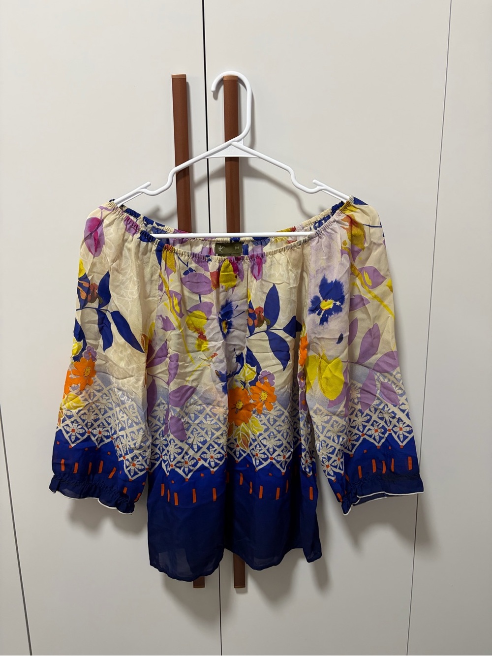 Floral Off-Shoulder Blouse in Cream & Navy